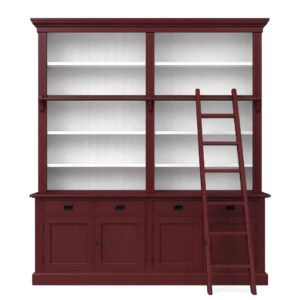 Boekenkast Janine 200 cm Wijnrood-Zuiver Wit-Eiken